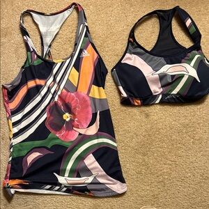 Adidas Multicolor Floral Tank and Bra Set